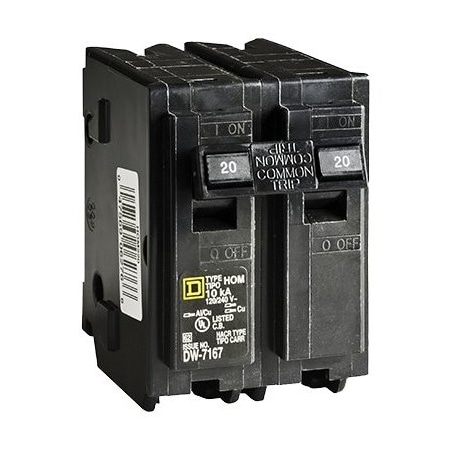 Square D Circuit Breaker, HOM Series, 20A, 2 Pole, 120/240V AC, 10kA HOM220CP